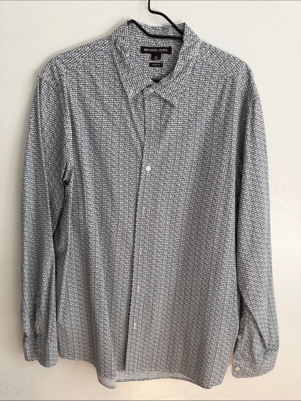 Michael Kors Men’s Black and White Micro-Pattern Dress Shirt